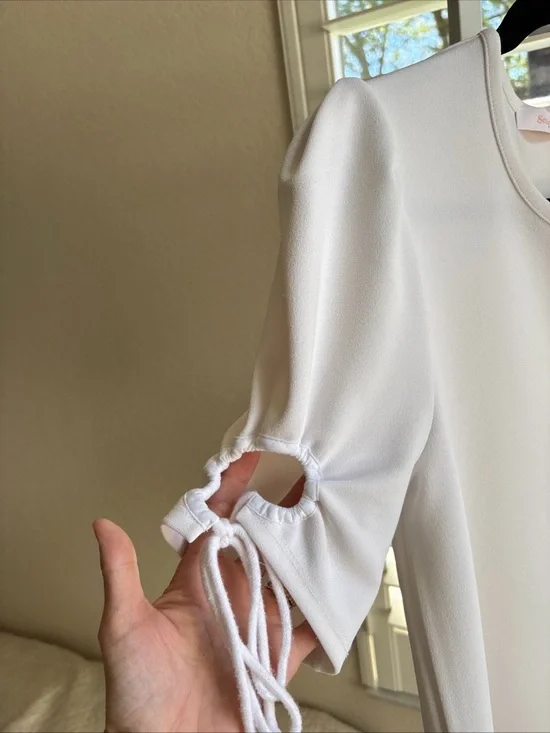 SEE BY CHLOE White Tie Sleeve Stretch Crepe Top Size Medium - Picture 7 of 9